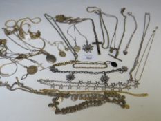 A QUANTITY OF ASSORTED WHITE METAL AND OTHER CHAINS AND NECKLACES ETC
