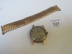 A VINTAGE 9CT GOLD GENTLEMANS TUDOR WRISTWATCH WITH MANUAL WIND MOVEMENT, ALONG WITH A PLATED