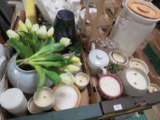 TWO TRAYS OF ASSORTED SHOW HOME ACCESSORIES TO INCLUDE CANDLES ETC