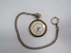 A CONTINENTAL .800 STAMPED SILVER OPEN FACED MANUAL WIND POCKET WATCH DECORATIVE ENAMEL DIAL A/F