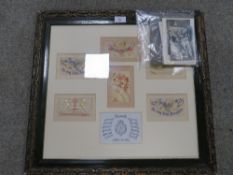 WW1 SILK POSTCARD FRAMED & GLAZED, TOGETHER WITH A SELECTION OF WW1 FRENCH MILITARY PERSONNEL