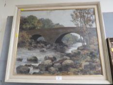 A WATERCOLOUR DEPICTING A WOODLAND RIVER SCENE SIGNED LOWER RIGHT TOGETHER WITH AN OIL ON BOARD OF A