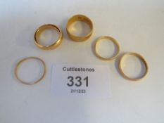 SIX 22 CT GOLD PLAIN WEDDING BANDS, APPROX. W 19 G