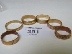 SIX PATTERNED 9CT GOLD WEDDING BANDS, APPROX W 16.54 G