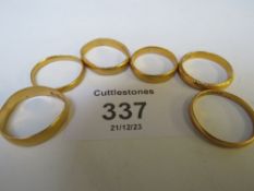 SIX 22 CT GOLD PLAIN WEDDING BANDS, APPROX. W 16.6 G