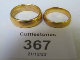 TWO 22CT GOLD WEDDING BANDS, APPROX W 15.59 G