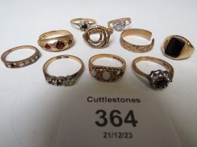 TEN ASSORTED YELLOW METAL & 9 CT GOLD RINGS, SOME STONE SET, ALL A/F, APPROX. W 19.9 G