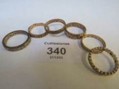 SIX 9CT GOLD VINTAGE ETERNITY RINGS APPROX W 15.2 G