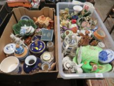 TWO TRAYS OF ASSORTED CERAMICS TO INCLUDE WEDGWOOD BLUE JASPER WARE , ROYAL WORCESTER ETC