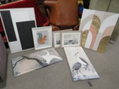 A QUANTITY OF MODERN CANVAS AND ABSTRACT PICTURES INCLUDING A SQUIRREL (7)