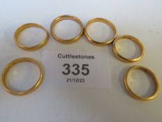 SIX 22 CT GOLD PLAIN WEDDING BANDS, APPROX. W 23 G