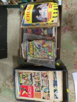 TWO TRAY OF ASSORTED COMICS AND MAGAZINES TO INCLUDE MARVEL AVENGERS, FANTASTIC FOUR , X MEN ,