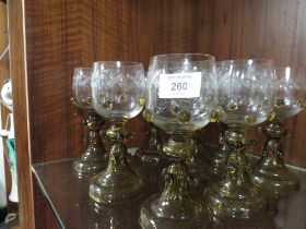 A SET OF NINE VINTAGE ETCHED GLASS GOBLETS