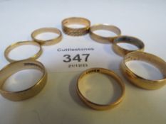 EIGHT PLAIN 9CT GOLD WEDDING BANDS, APPROX W 18.3 G