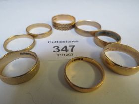 EIGHT PLAIN 9CT GOLD WEDDING BANDS, APPROX W 18.3 G
