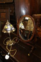 A MODERN TABLE LAMP AND AN ANTIQUE MIRROR (2)