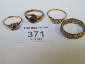 A 9CT GOLD ETERNITY RING WITH ALONG WITH THREE 9CT GOLD LADIES DRESS RINGS, APPROX W 8.4 G