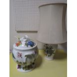 A PORTMEIRION LIDDED SOUP TUREEN TOGETHER WITH LADLE TOGETHER WITH A SIMILAR LAMP BASE (2)