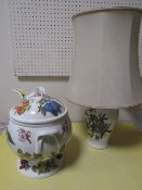 A PORTMEIRION LIDDED SOUP TUREEN TOGETHER WITH LADLE TOGETHER WITH A SIMILAR LAMP BASE (2)