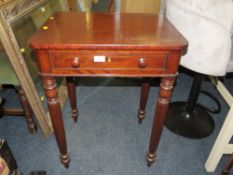 A WILLIAM IV MAHOGANY SINGLE DRAWER SIDE TABLE ON FLUTED SUPPORTS W-56 CM