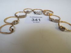 EIGHT 18CT GOLD LADIES DRESS RINGS, ALL A/F, SOME MISSING STONES, TO INCLUDE DIAMOND SET EXAMPLES,