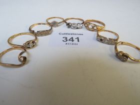 EIGHT 18CT GOLD LADIES DRESS RINGS, ALL A/F, SOME MISSING STONES, TO INCLUDE DIAMOND SET EXAMPLES,