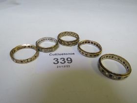 FIVE 9CT GOLD VINTAGE ETERNITY RINGS, APPROX W 14.4 G