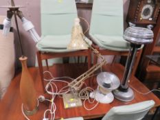 A VINTAGE ANGLEPOISE LAMP, CHROMED SMOKERS STAND, RETRO LAMP AND VINTAGE HEATER
