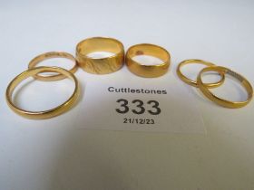 SIX 22 CT GOLD PLAIN WEDDING BANDS, APPROX. W 20 G