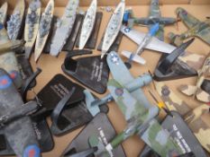A TRAY OF ASSORTED MODEL WAR SHIPS AND AIRCRAFT ETC