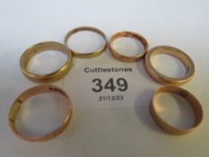SIX PLAIN 9CT GOLD WEDDING BANDS, APPROX W 16.6 G