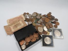 A TIN OF OLD COINS ETC