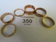 SIX PLAIN 9CT GOLD WEDDING BANDS, APPROX W 16.5 G