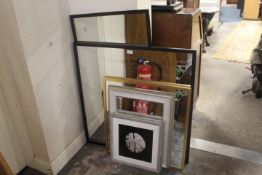 THREE LARGE MODERN MIRRORS ONE SMALLER MIRROR AND 2 PRINTS (6)