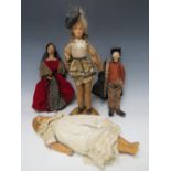 A COLLECTION OF FOUR ANTIQUE COLLECTORS DOLLS, to include a wax faced example, tallest H 34 cm (4)