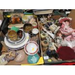 TWO TRAYS OF ASSORTED CERAMICS TO INCLUDE FIGURINES, DOLLS ETC