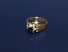 A HALLMARKED 9 CARAT GOLD SAPPHIRE AND DIAMOND RING, 2.3g, ring size L 1/2