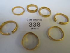 SEVEN 22 CT GOLD PLAIN WEDDING BANDS, SOME A/F, APPROX. W 17.3G