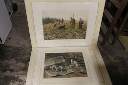 A FOLIO OF ASSORTED PICTURES TO INC A SET OF FOUR LARGE UNFRAMED HUNTING PRINTS AFTER HESTER, TWO
