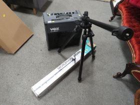 VOX VALVE TRONIX AD30VT"XL AMPLIFIER (NO POWER CABLE ) TOGETHER WITH A MICROPHONE STAND AND A TRIPOD