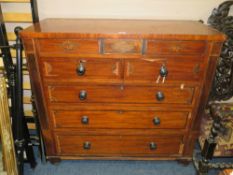 A VICTORIAN MAHOGANY FIVE DRAWER CHEST WITH SECRET DRAWERS W-121 CM A/F