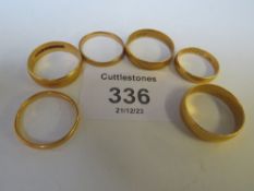 SIX 22 CT GOLD PLAIN WEDDING BANDS, APPROX. W 18 G