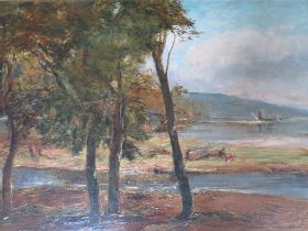 ALEXANDER FRASER (XX). Scottish school, impressionist wooded lock scene with figure and castle