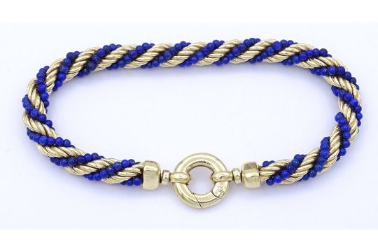 Kordelarmband mit Lapislazuli, GG 0.750, L. 19,5cm, B. 6,6cm, 15,6g. - Bild 1 aus 5