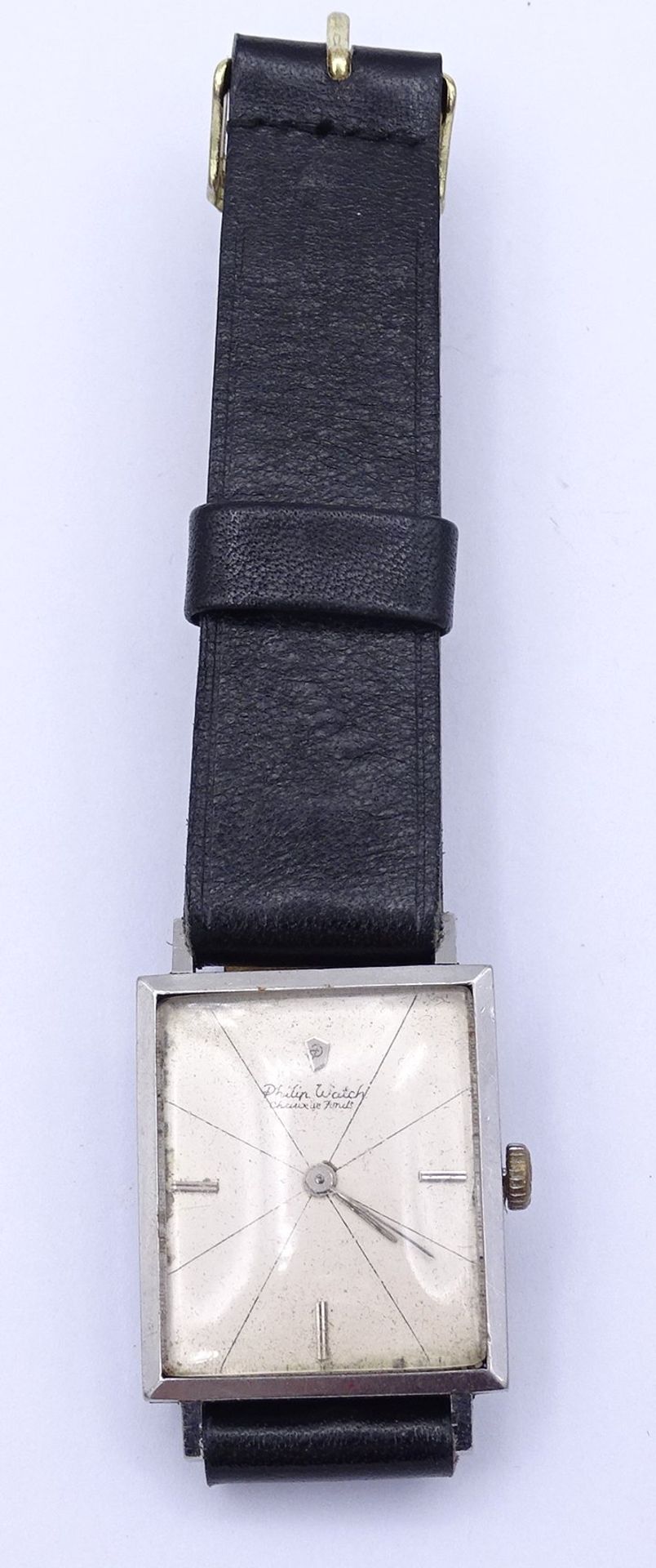 Herren Armbanduhr Philip Watch, mechanisch, Werk läuft, Gehäuse 25 x 30mm, Alters- und Gebrauchsspu - Image 4 of 4