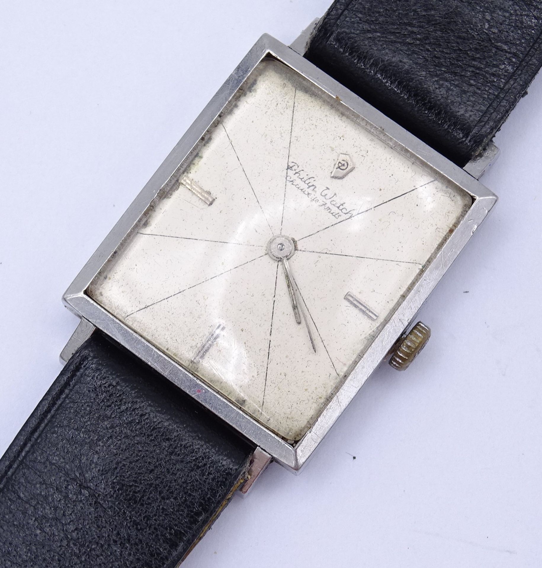 Herren Armbanduhr Philip Watch, mechanisch, Werk läuft, Gehäuse 25 x 30mm, Alters- und Gebrauchsspu - Image 2 of 4