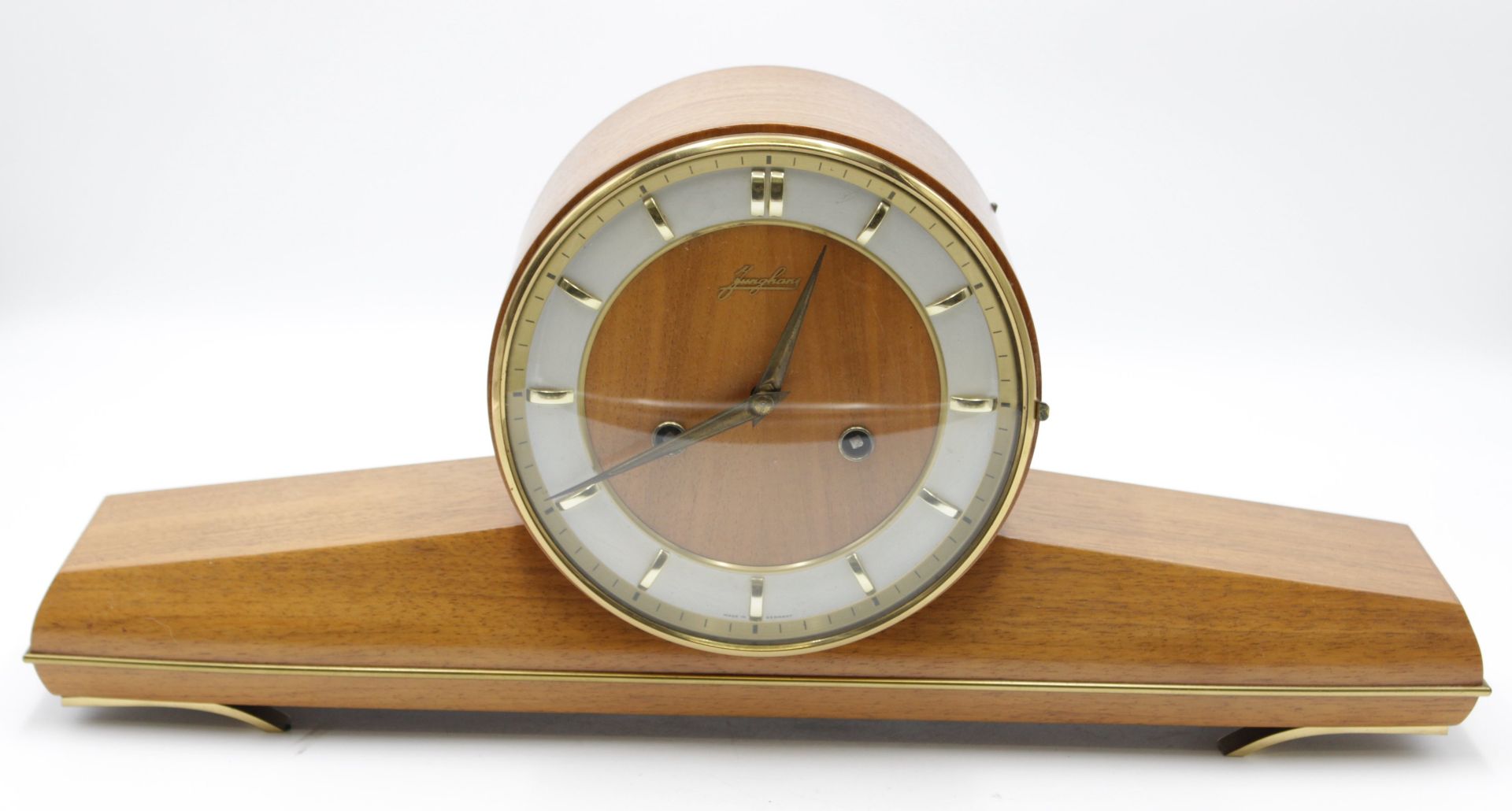 Buffet-Uhr, Junghans, 50er Jahre, Wer läuft, helles Holzgehäuse, H-22,5cm B-50cm T-11,5cm.