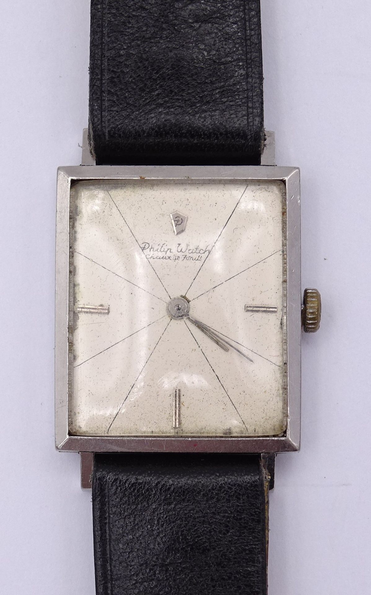 Herren Armbanduhr Philip Watch, mechanisch, Werk läuft, Gehäuse 25 x 30mm, Alters- und Gebrauchsspu