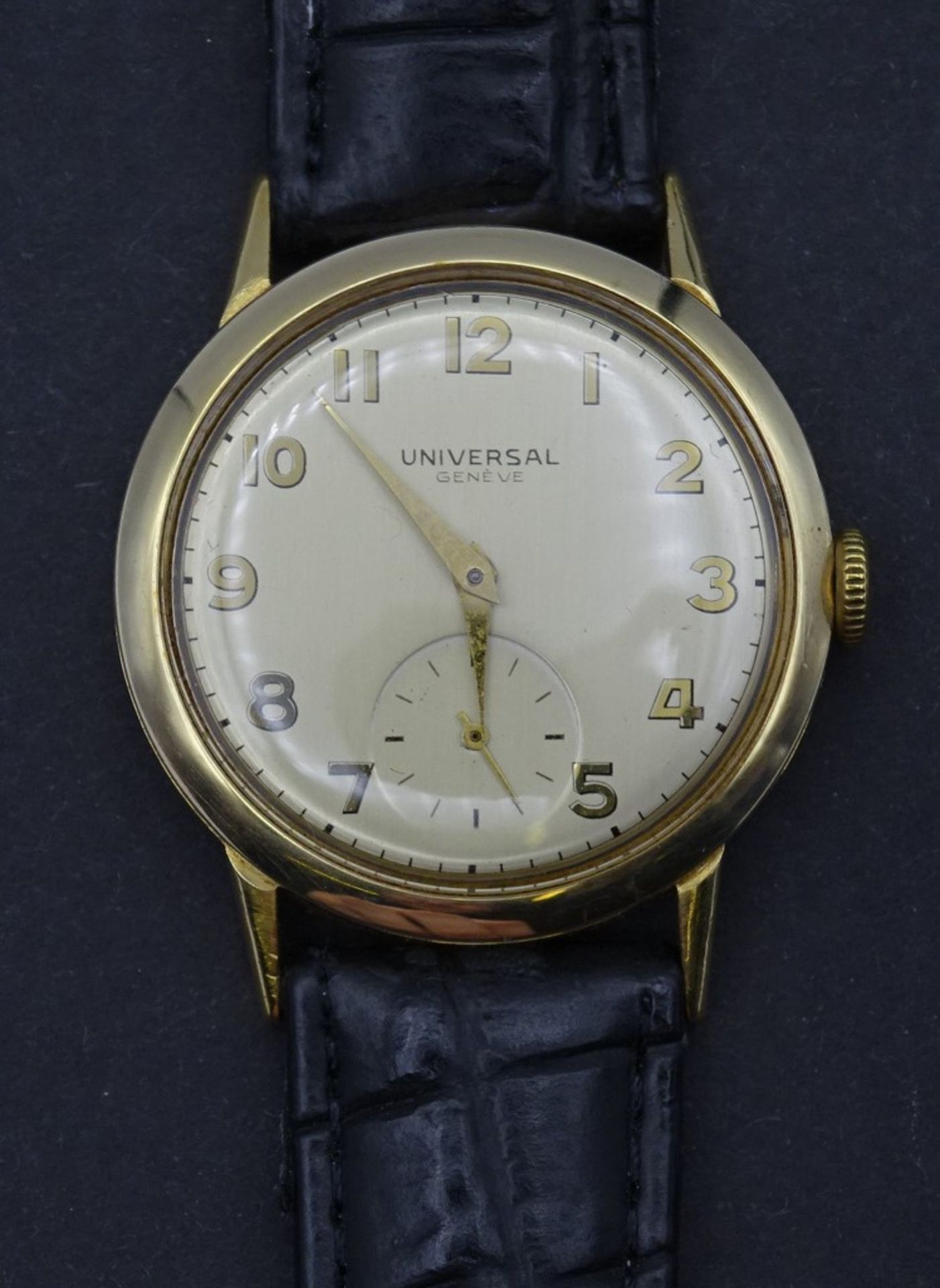 Herren Armbanduhr "Universal Geneve",GG Gehäuse 18K 0.750, D- 32,3mm,mechanisch,Werk läuft - Bild 8 aus 10