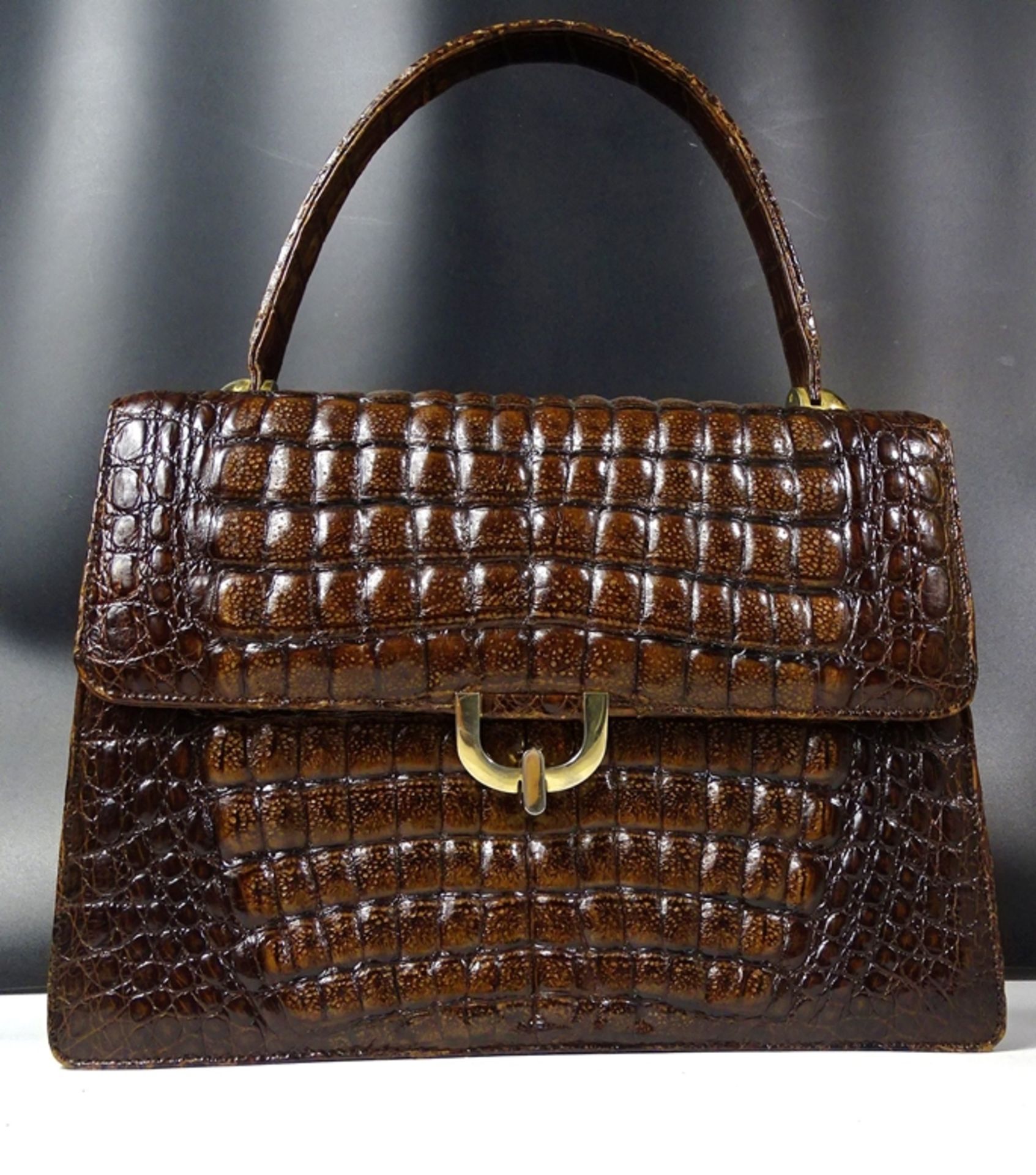 Krokoleder Handtasche mit Geldbeutel, 21x29cm - Bild 3 aus 10